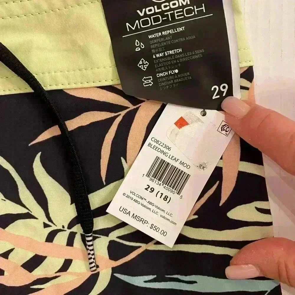 Volcom Boys Board Shorts Print Tie Waist Tropical NEW Black Blue 29